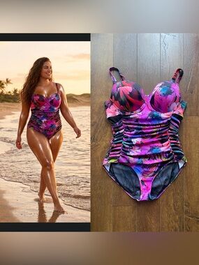 New Torrid Plus Size Slim Fix Underwire Ruched Side Lattice Bathing Swimsuit. 1